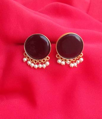 RozMili Handcrafted Nickle free Gold plated Matte finish Brass Jaipuri Monalisa stone Stud  Earring 1