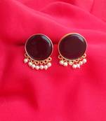 RozMili Handcrafted Nickle free Gold plated Matte finish Brass Jaipuri Monalisa stone Stud  Earring