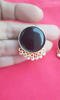 RozMili Handcrafted Nickle free Gold plated Matte finish Brass Jaipuri Monalisa stone Stud  Earring 2
