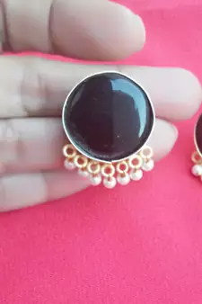RozMili Handcrafted Nickle free Gold plated Matte finish Brass Jaipuri Monalisa stone Stud  Earring