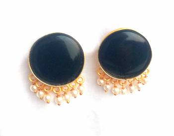RozMili Handcrafted Nickle free Gold plated Matte finish Brass Jaipuri Monalisa stone Stud  Earring 3