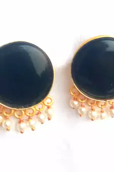 RozMili Handcrafted Nickle free Gold plated Matte finish Brass Jaipuri Monalisa stone Stud  Earring