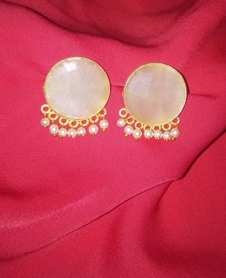 RozMili Handcrafted Nickle free Gold plated Matte finish Brass Jaipuri Monalisa stone Stud  Earring 1
