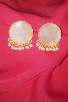RozMili Handcrafted Nickle free Gold plated Matte finish Brass Jaipuri Monalisa stone Stud  Earring
