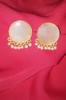 RozMili Handcrafted Nickle free Gold plated Matte finish Brass Jaipuri Monalisa stone Stud  Earring