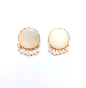 RozMili Handcrafted Nickle free Gold plated Matte finish Brass Jaipuri Monalisa stone Stud  Earring 2