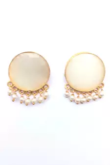 RozMili Handcrafted Nickle free Gold plated Matte finish Brass Jaipuri Monalisa stone Stud  Earring