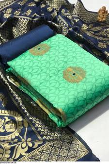 Sea-green jacquard banarasi salwar