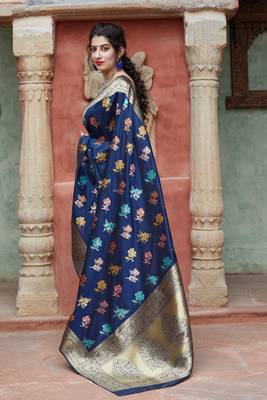 Blue woven banarasi silk saree with blouse 2
