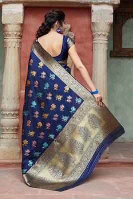 Blue woven banarasi silk saree with blouse 3