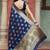 Blue woven banarasi silk saree with blouse