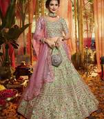 Green Heavy foil mirror, thread, zari Embroidered pure organza Semi Stitched Bridal Lehenga