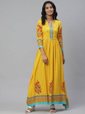 Pinksky Yellow woven viscose ethnic-kurtis 1