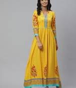 Pinksky Yellow woven viscose ethnic-kurtis