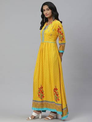 Pinksky Yellow woven viscose ethnic-kurtis 2