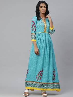 Pinksky Blue woven viscose ethnic-kurtis 1