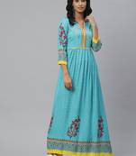 Pinksky Blue woven viscose ethnic-kurtis