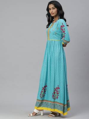 Pinksky Blue woven viscose ethnic-kurtis 3