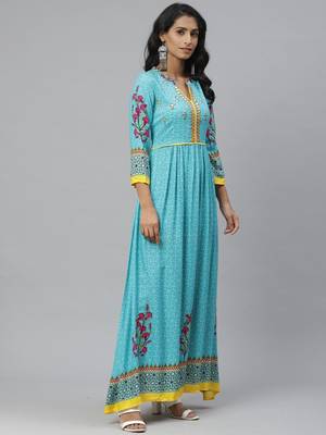 Pinksky Blue woven viscose ethnic-kurtis 4
