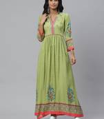 Pinksky Green woven viscose ethnic-kurtis