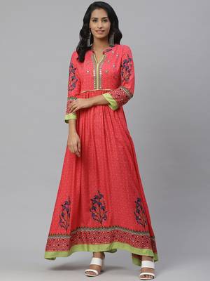Pinksky Pink woven viscose ethnic-kurtis 1