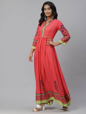 Pinksky Pink woven viscose ethnic-kurtis 3