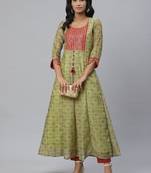 Pinksky Green woven chanderi ethnic-kurtis