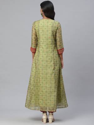 Pinksky Green woven chanderi ethnic-kurtis 2