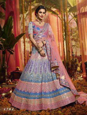 Grey Heavy zarkan, foil mirror, thread Embroidered pure organza Semi Stitched Bridal Lehenga 1