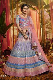 Grey Heavy zarkan, foil mirror, thread Embroidered pure organza Semi Stitched bridal lehenga
