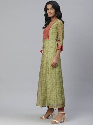 Pinksky Green woven chanderi ethnic-kurtis 3