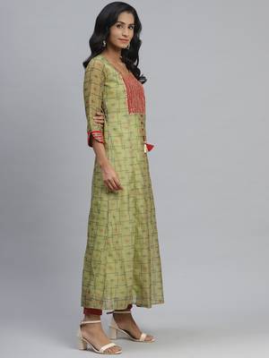 Pinksky Green woven chanderi ethnic-kurtis 4