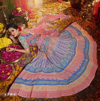 Grey Heavy zarkan, foil mirror, thread Embroidered pure organza Semi Stitched Bridal Lehenga 2