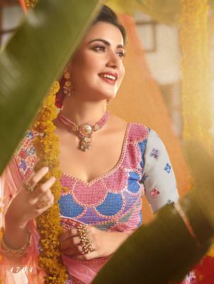 Grey Heavy zarkan, foil mirror, thread Embroidered pure organza Semi Stitched Bridal Lehenga 3
