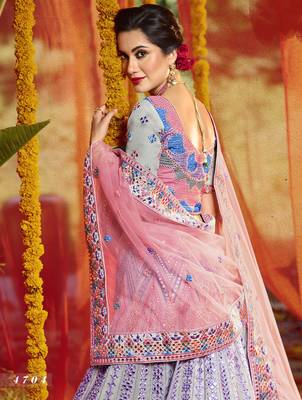 Grey Heavy zarkan, foil mirror, thread Embroidered pure organza Semi Stitched Bridal Lehenga 4