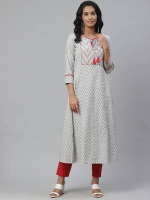Pinksky White woven cotton ethnic-kurtis 1