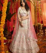 Light chiku Heavy zarkan, foil mirror, dori, thread Embroidered pure organza Semi Stitched Bridal Lehenga