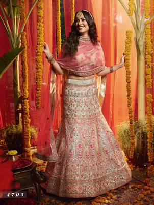 Light chiku Heavy zarkan, foil mirror, dori, thread Embroidered pure organza Semi Stitched Bridal Lehenga 2