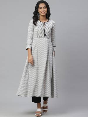 Pinksky White woven cotton ethnic-kurtis 1