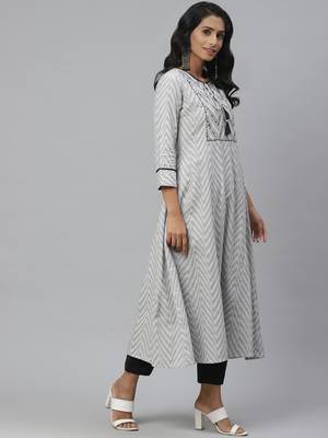 Pinksky White woven cotton ethnic-kurtis 4