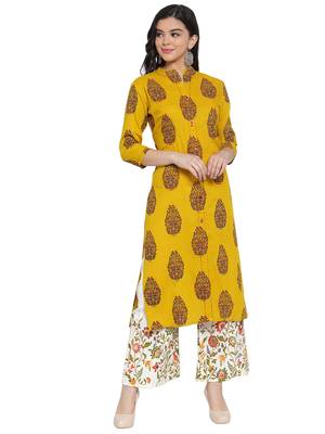 Mustard printed rayon kurtas-and-kurtis 1