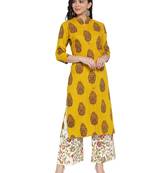 Mustard printed rayon kurtas-and-kurtis
