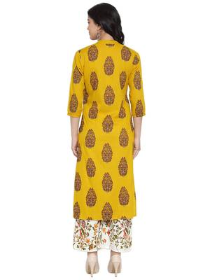 Mustard printed rayon kurtas-and-kurtis 2