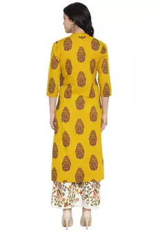 Mustard printed rayon kurtas-and-kurtis