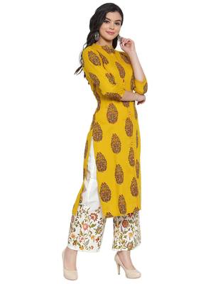 Mustard printed rayon kurtas-and-kurtis 3