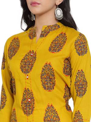 Mustard printed rayon kurtas-and-kurtis 4
