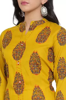 Mustard printed rayon kurtas-and-kurtis