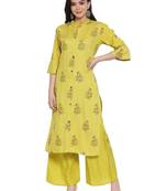 Lime printed rayon kurtas-and-kurtis