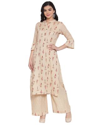 Beige printed rayon kurtas-and-kurtis 1