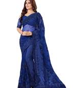 Blue embroidered net saree with blouse